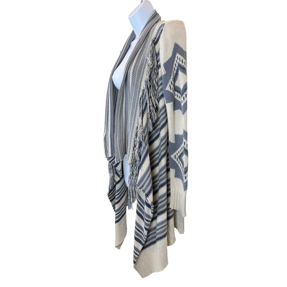 PJ Salvage Sweater Womens Medium Blue Open Front Fringe Cardigan Boho Western - Picture 6 of 14
